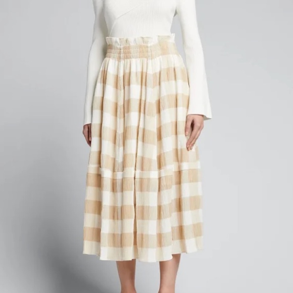 ADEAM Women's Crocus Check Tiered Midi Skirt